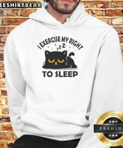 Cozy cat hoodie with 'I Exercise My Right to Sleep' slogan, perfect for cat lovers and comfy lounging.