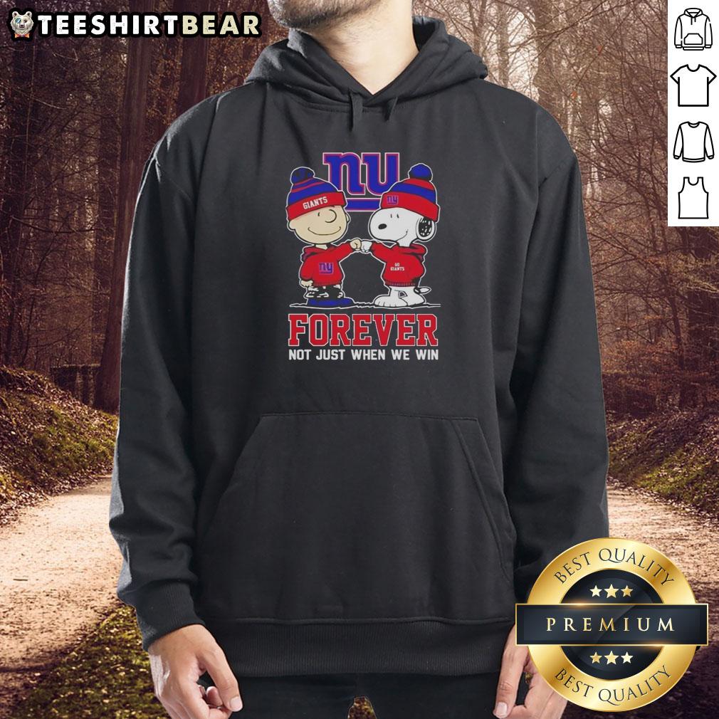 Cute Peanut Snoopy and Charlie Brown on New York Giants hoodie, showcasing 'Forever, Not Just When We Win' design.