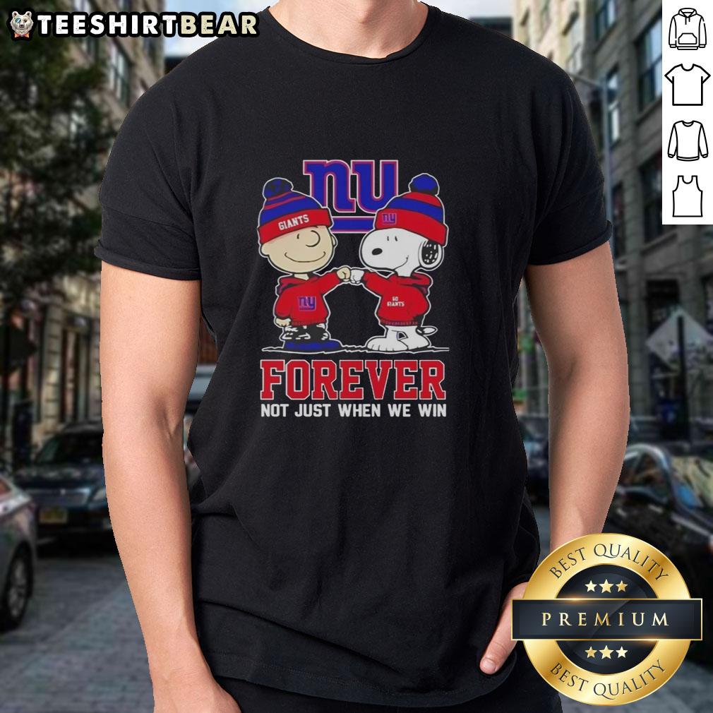 Alt Text: Cute Peanut Snoopy and Charlie Brown in New York Giants Forever T-Shirt, perfect for fans not just when they win.