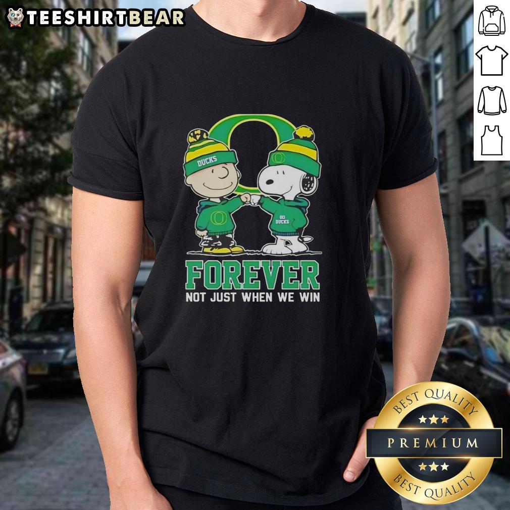 Cute Peanut Snoopy and Charlie Brown on Oregon Ducks Forever T-Shirt, perfect for fans celebrating all seasons.