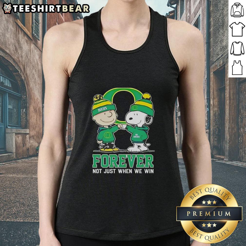 Alt Text: Cute Peanut Snoopy and Charlie Brown tank top featuring Oregon Ducks design, perfect for fans year-round.