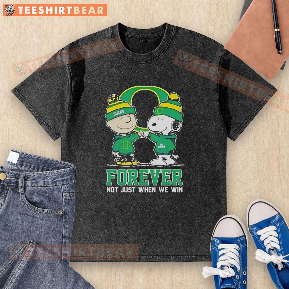 Alt Text: Cute Peanut Snoopy and Charlie Brown on Oregon Ducks Forever t-shirt, perfect for fans celebrating every game.