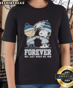 Alt Text: Cute Peanut Snoopy and Charlie Brown in Philadelphia Eagles tee, celebrating fandom Forever, Not Just When We Win.
