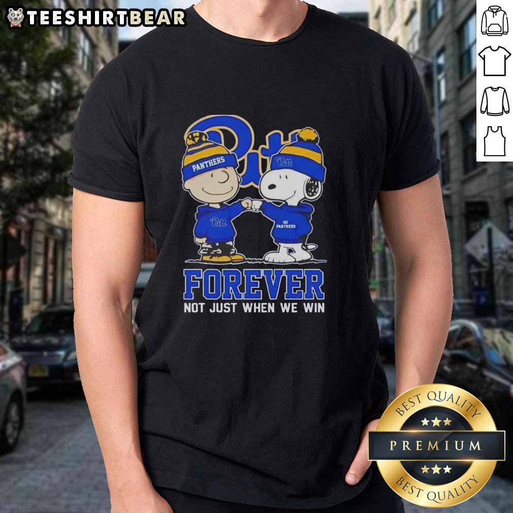 Cute Peanut Snoopy and Charlie Brown on Pitt Panthers Forever T-Shirt, perfect for fans celebrating every game.