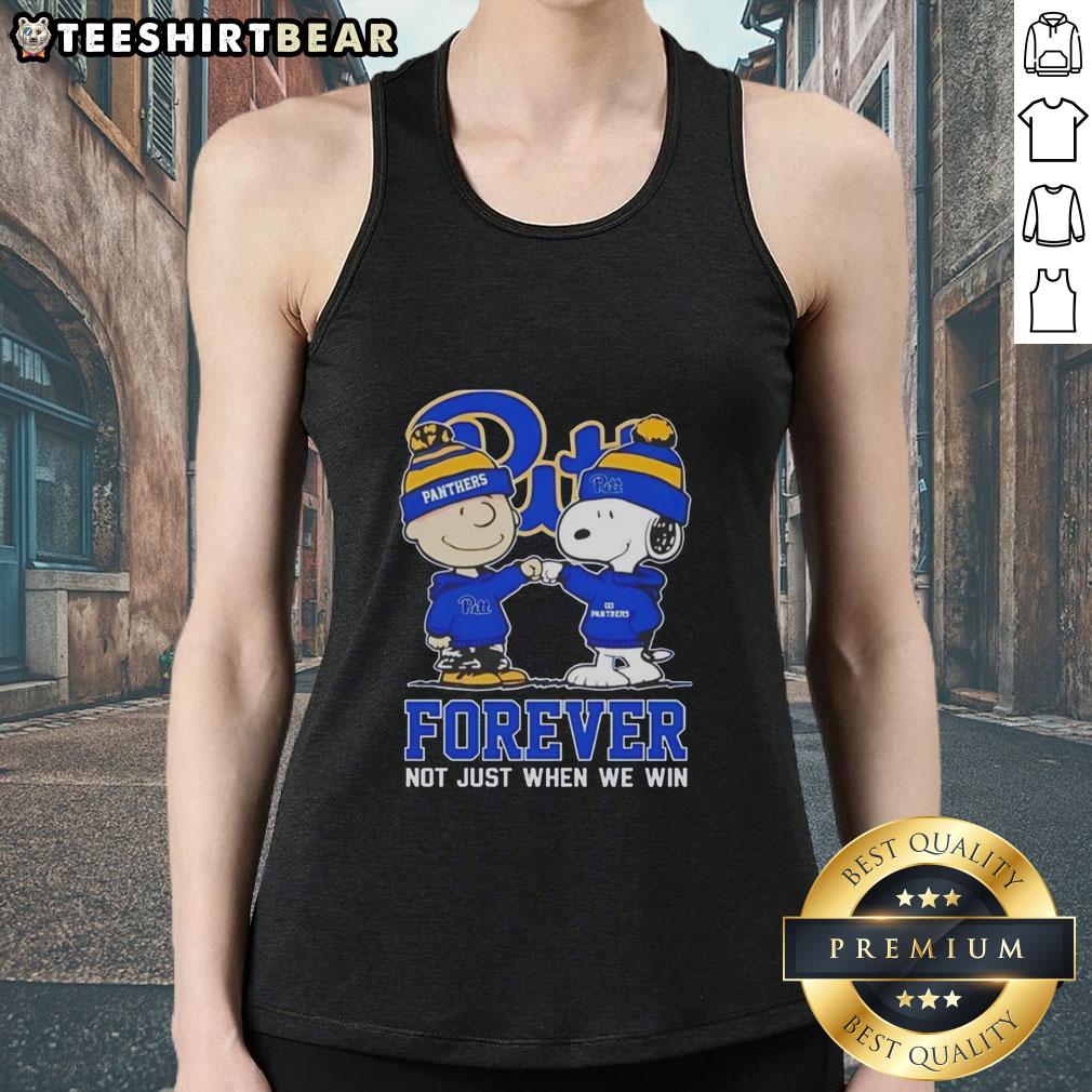 Alt Text: Cute Peanut Snoopy and Charlie Brown tank top with Pitt Panthers Forever slogan, perfect for fans and casual wear.
