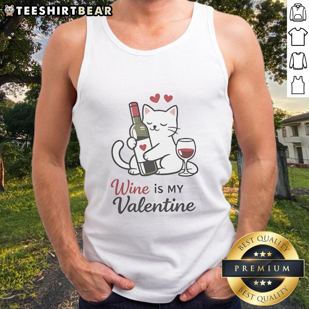 Good Cat Wine Is My Valentine Tank Top featuring a playful cat graphic and wine theme for pet lovers.