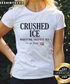 Refreshing sweet tea served over good crushed ice in a stylish ladies' tee, perfect for slow sipping on warm days.