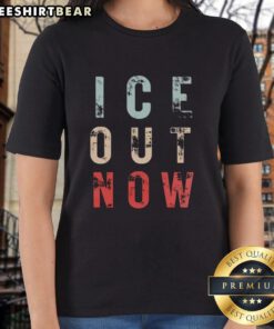 Vintage ladies tee featuring 'Good Ice Out Now' design, perfect for casual wear and stylish summer vibes.