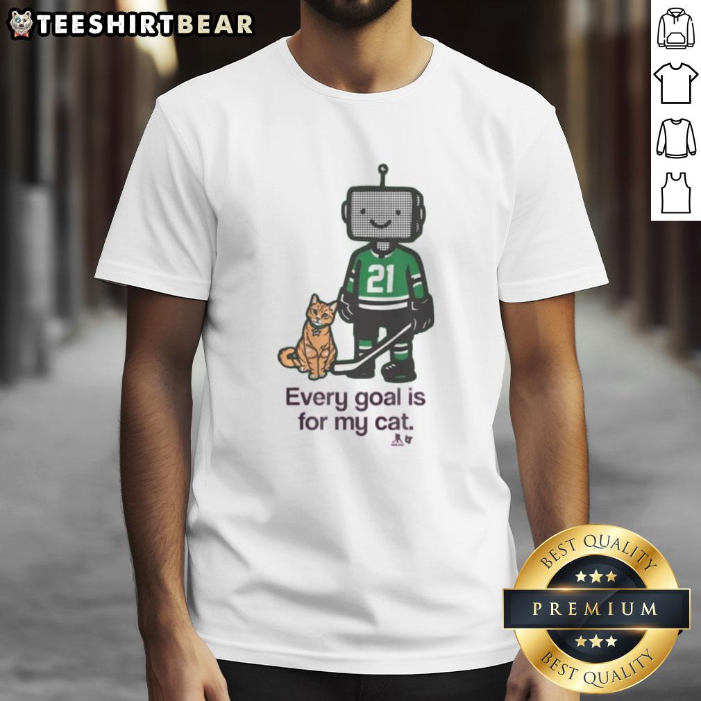 Good Jason Robertson Every Goal Is For My Cat T-Shirt featuring a playful design celebrating hockey and cat lovers.