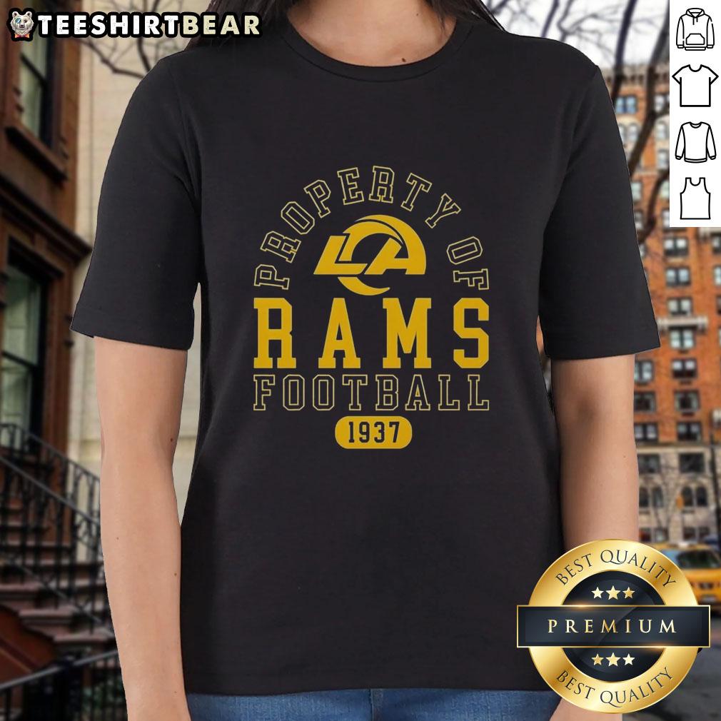 Ladies' tee featuring the Los Angeles Rams logo, celebrating their football legacy since 1937.