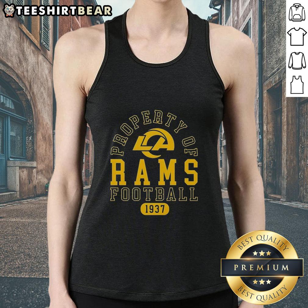 Los Angeles Rams tank top showcasing the team's iconic logo and history since 1937, perfect for fans and sports enthusiasts.