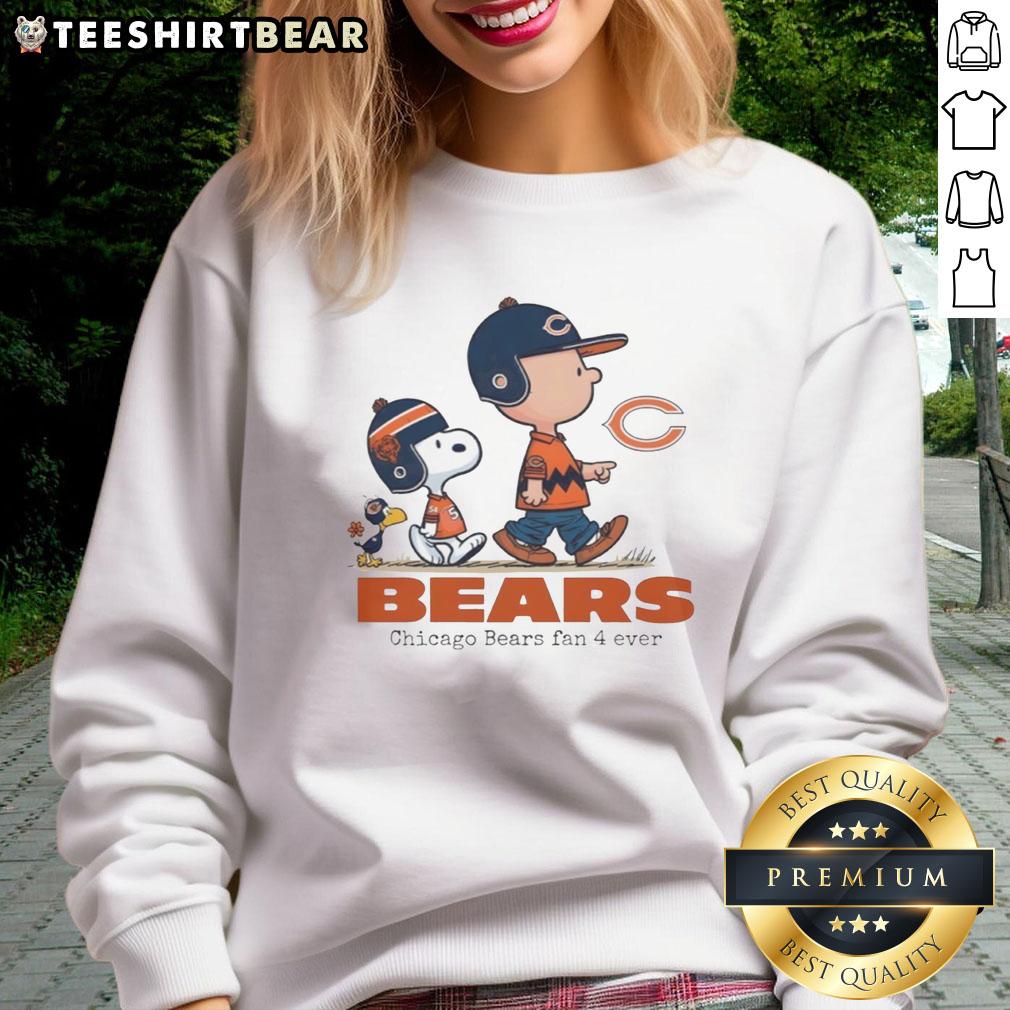 Good Snoopy vs. Charlie Brown Chicago Bears Fan 4 Ever sweatshirt featuring playful graphics and vibrant team colors.