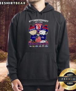Happy Snoopy and Charlie Brown in New England Patriots hoodie, celebrating 67 years of football history, 1959-2026.