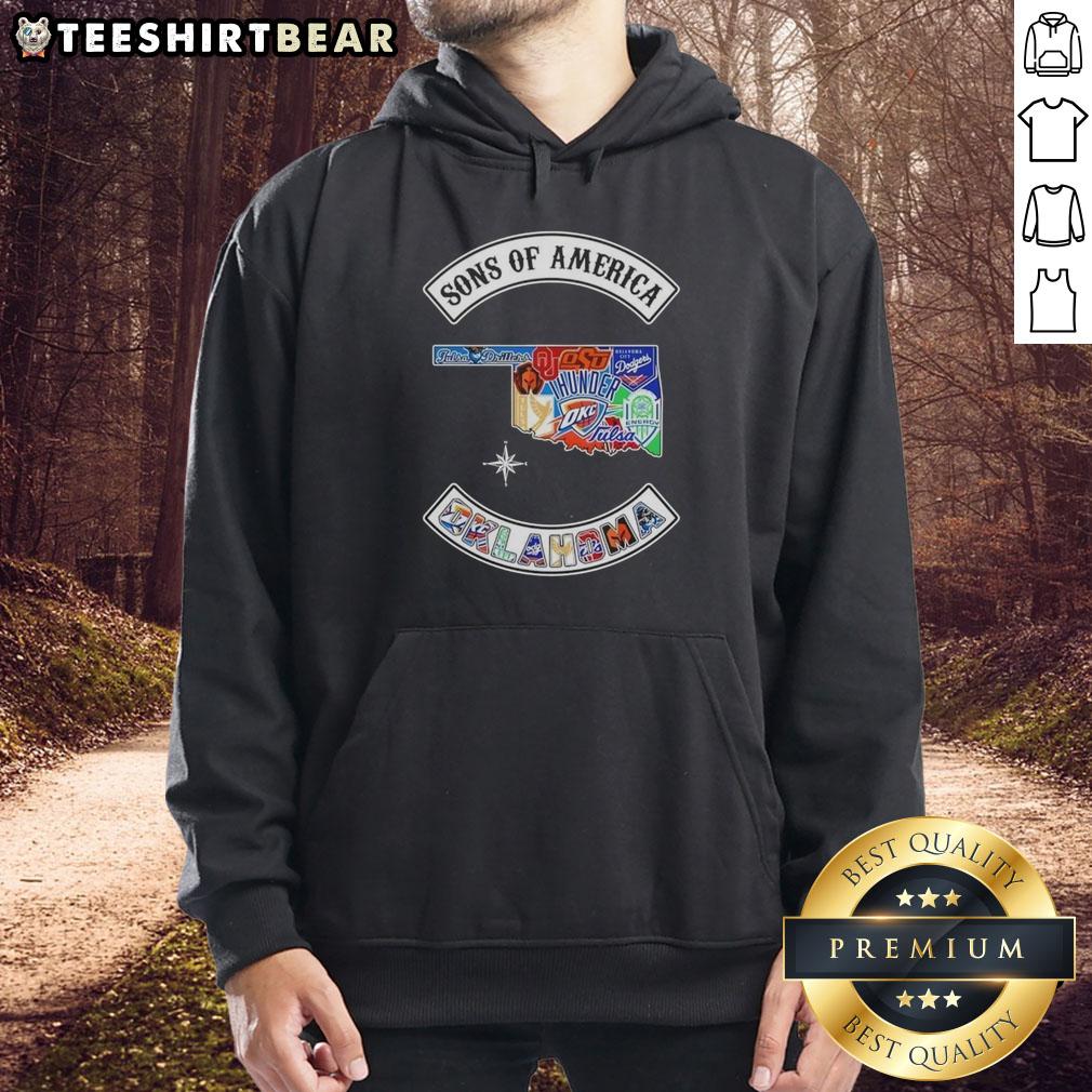 Hot Son of America Oklahoma Map Sports Logos Combine Hoodie showcasing vibrant designs and state pride.