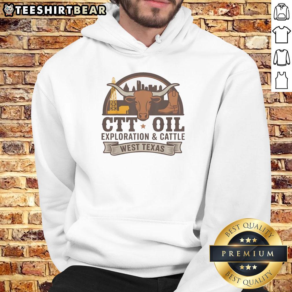 Alt Text: Vintage hoodie featuring Nice CTT Oil Exploration and Cattle design, showcasing West Texas heritage and style.