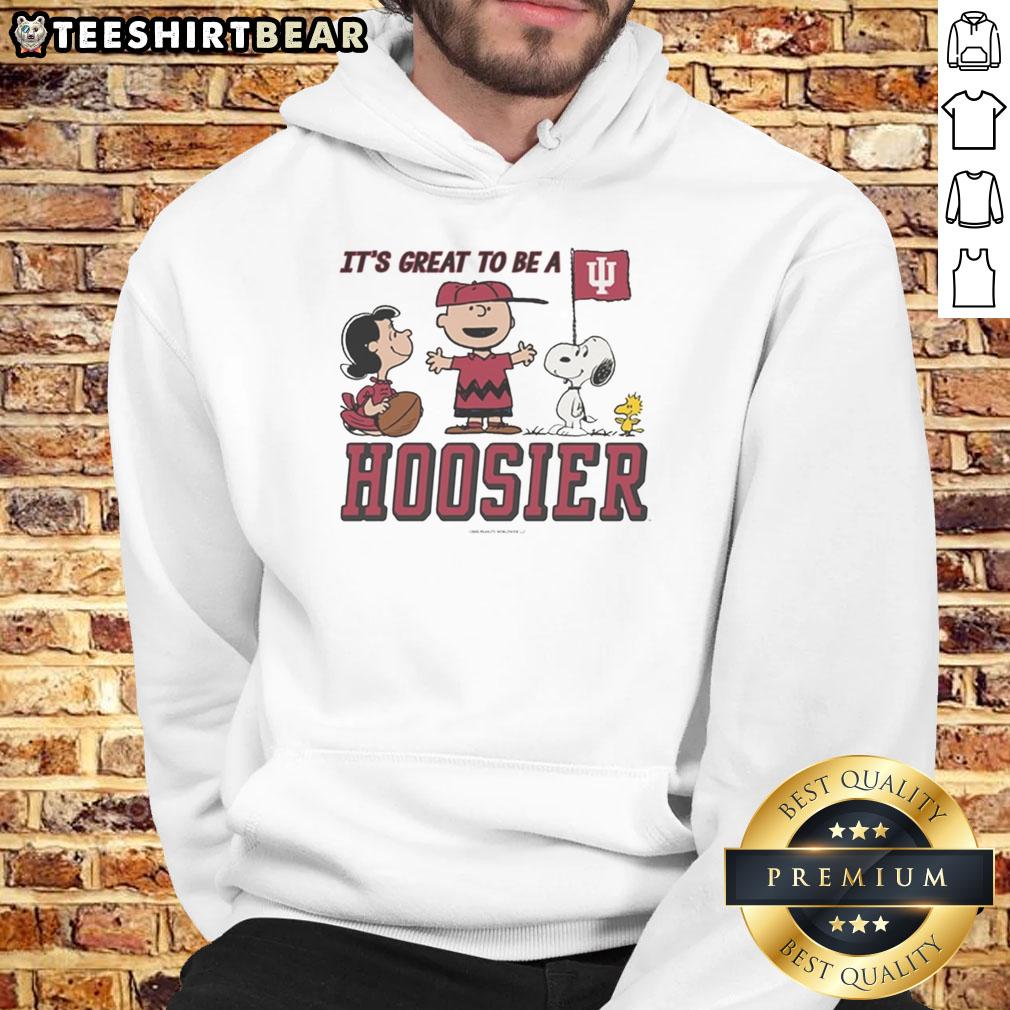 Nice Indiana Hoosiers Peanuts hoodie featuring 'It's a Great Day to Be a Hoosier' text, perfect for fans.