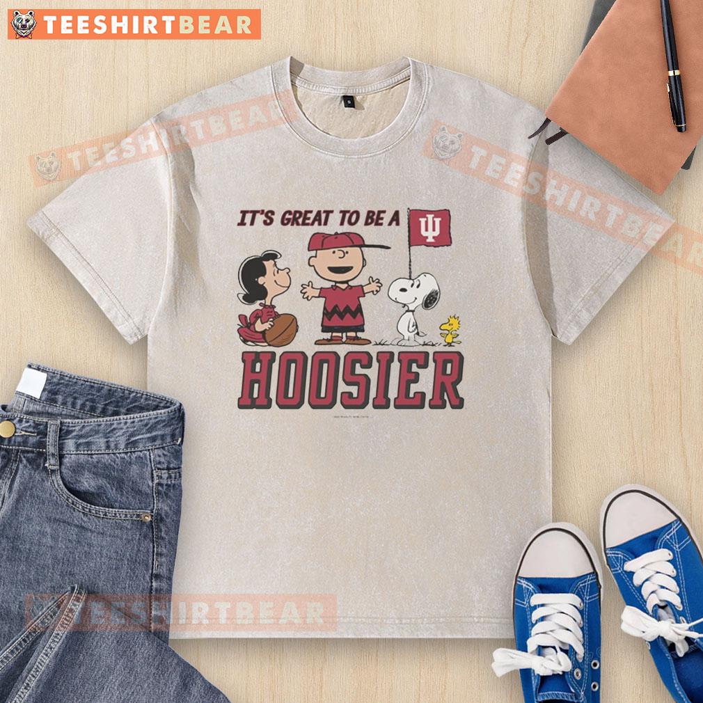 Nice Indiana Hoosiers Peanuts t-shirt featuring 'It's a Great Day to Be a Hoosier' design in vibrant colors.