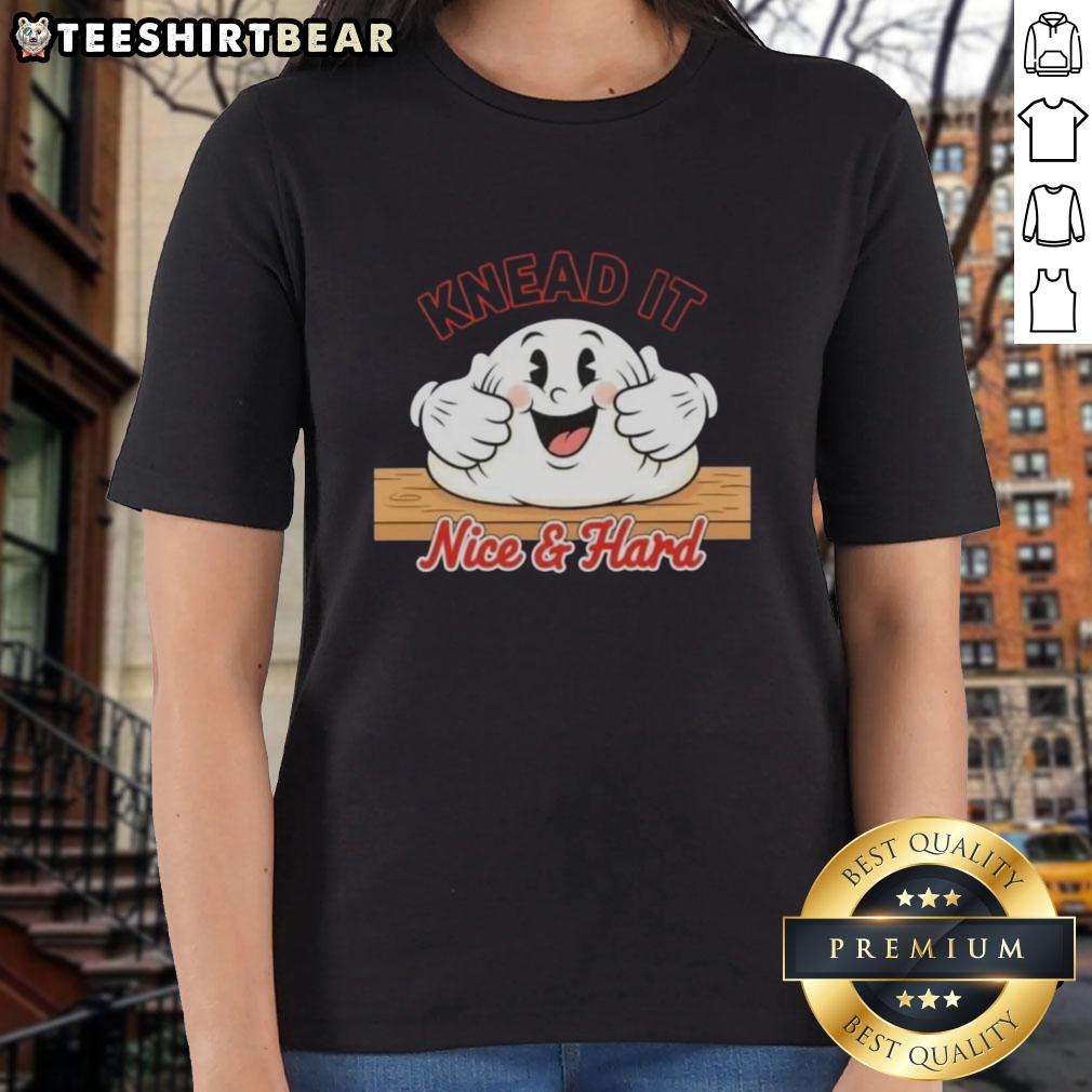 Nice Knead It Nice And Hard Baker Ladies Tee featuring a playful baking graphic, perfect for passionate bakers.