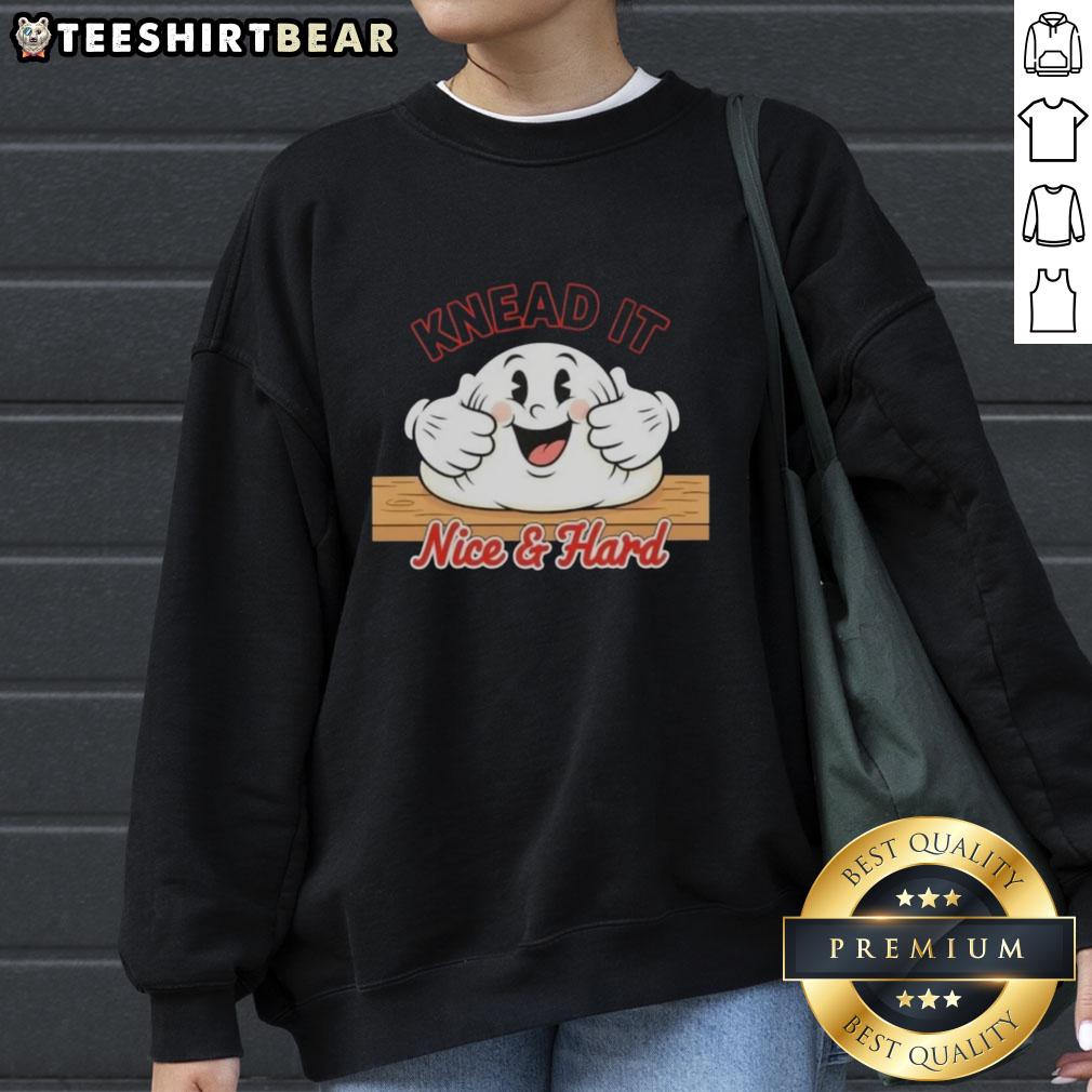 Cozy Nice Knead It Nice and Hard baker sweatshirt featuring a fun baking graphic, perfect for baking enthusiasts.