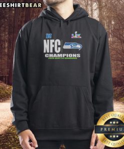 Alt Text: Nice Seattle Seahawks 2025 NFC Champions hoodie in navy blue, showcasing team logo and championship graphics.