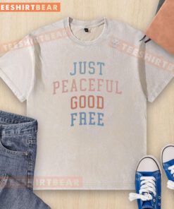 Nice Sharon McMahon wearing a peaceful graphic t-shirt, embodying comfort and style in a good free washed t-shirt.