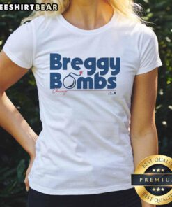 Official Alex Bregman Chicago Breggy Bombs Ladies Tee featuring bold graphics and a stylish design for fans.