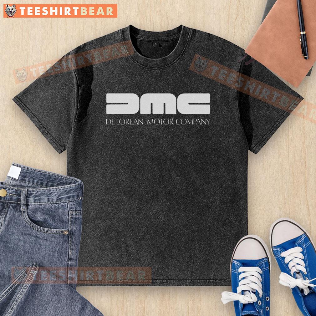 Official DMC DeLorean Motor Company washed t-shirt featuring vintage design and logo, perfect for fans and collectors.