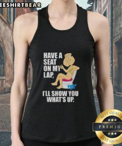 Glenn Quagmire tank top featuring 'Have a seat on my lap, I'll show you what's up' design, perfect for fans.