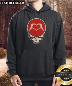 Official Grateful Dead rock music Valentine's Day hoodie featuring iconic band logo and vibrant colors.