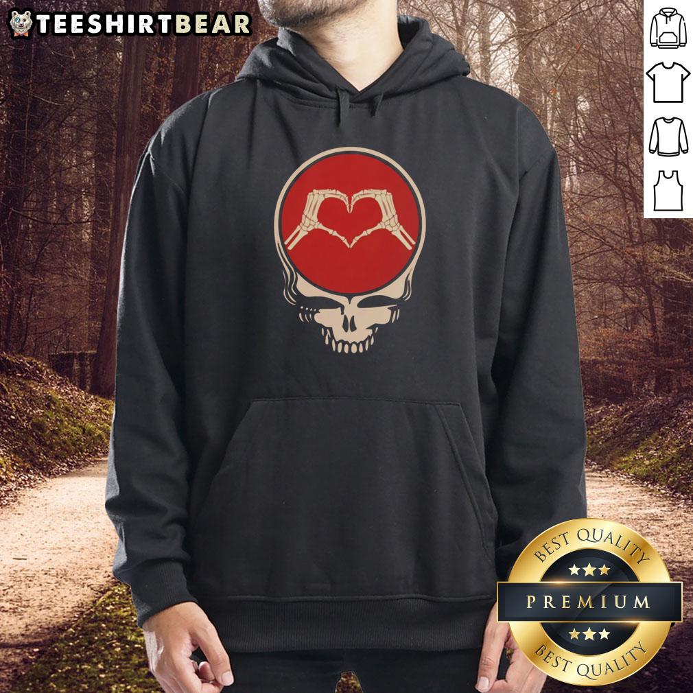 Official Grateful Dead rock music Valentine's Day hoodie featuring iconic band logo and vibrant colors.