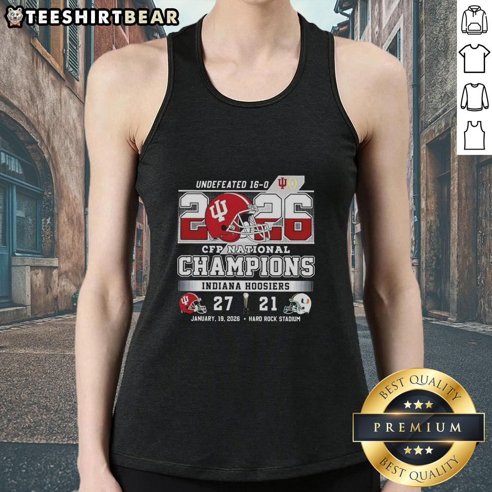 Official Hoosiers Indiana CFP National Champions 2026 Undefeated Final Score Helmet Tank Top for fans and collectors.