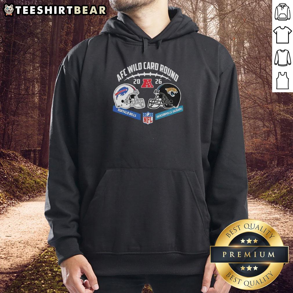 Official Jacksonville Jaguars vs Buffalo Bills AFC Wild Card Game hoodie featuring team logos and vibrant design.