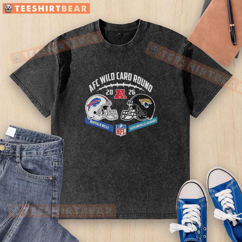 Official Jacksonville Jaguars vs Buffalo Bills AFC Wild Card Game helmet matchup on a washed t-shirt design.