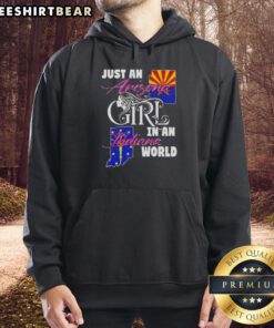 Alt Text: Official 'Just An Arizona Girl In An Indiana World' hoodie showcasing a stylish design for proud Arizona residents.