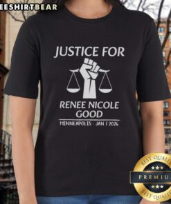 Official Justice for Renee Nicole Good Minneapolis tee, stylish ladies shirt from January 7, 2026, supporting justice awareness.