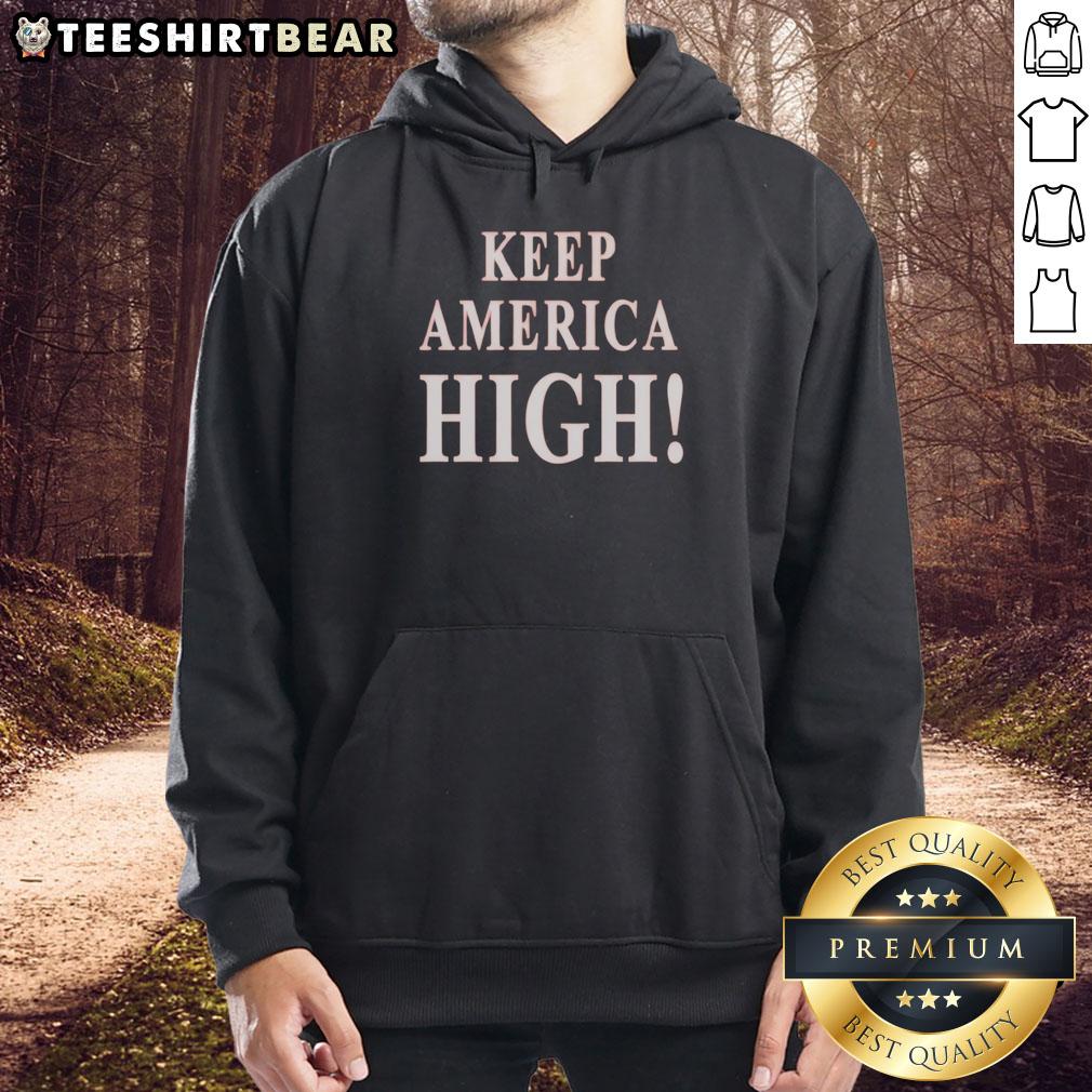 Official Keep America High 2026 Patriotic Hoodie featuring bold graphics and a red, white, and blue design.
