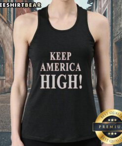 Alt Text: Official Keep America High 2026 Patriotic Tank Top featuring a bold American flag design for summer celebrations.