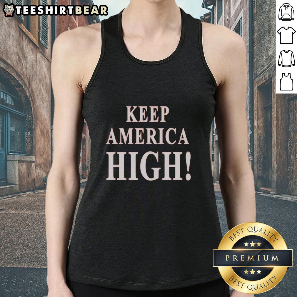 Alt Text: Official Keep America High 2026 Patriotic Tank Top featuring a bold American flag design for summer celebrations.
