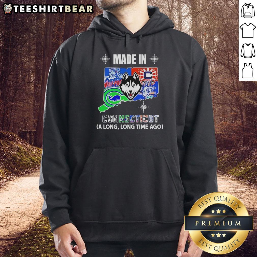 Alt Text: Official Made In Connecticut hoodie featuring a Long Long Time Ago state mashup logo, perfect for team spirit.
