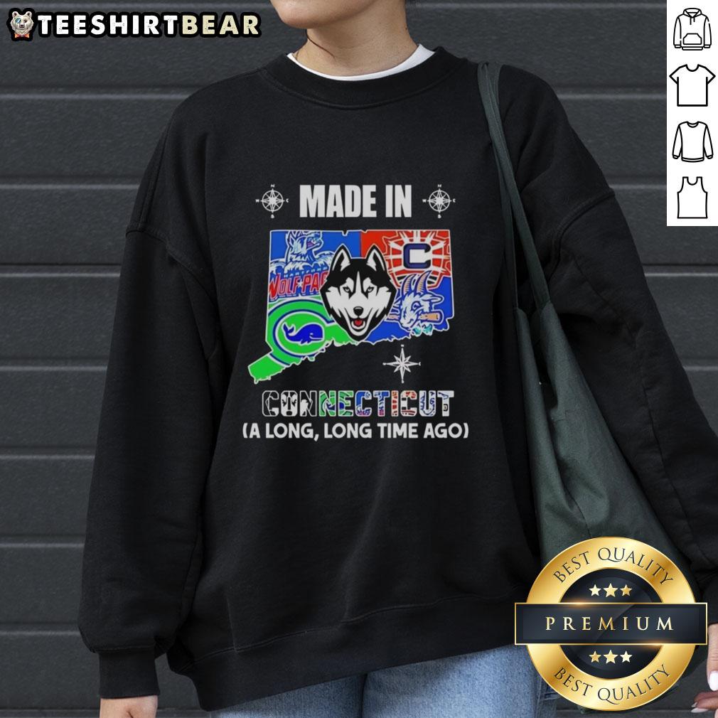 Alt Text: Official Made in Connecticut sweatshirt featuring a retro mashup logo with state teams, perfect for fans and collectors.