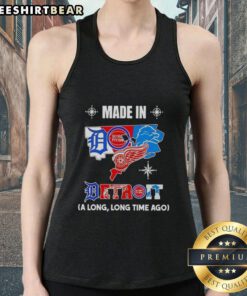 Official Made in Detroit A Long Long Time Ago State Mashup Logo on a stylish tank top for fans and enthusiasts.