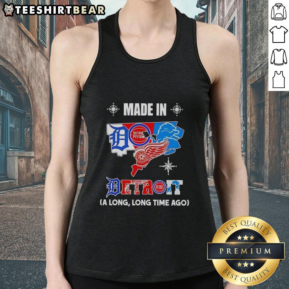 Official Made in Detroit A Long Long Time Ago State Mashup Logo on a stylish tank top for fans and enthusiasts.