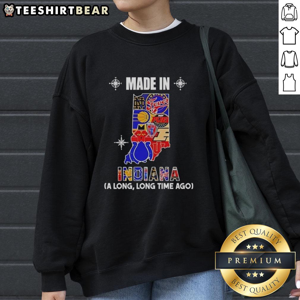 Alt Text: Official Made in Indiana long sleeve sweatshirt featuring a vintage mashup logo of state teams.
