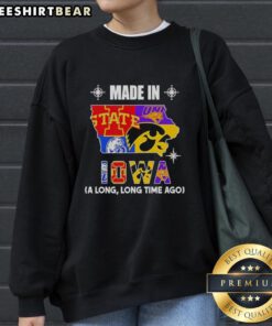 Alt Text: Official Made In Iowa sweatshirt featuring a retro mashup logo celebrating Iowa teams and culture, perfect for fans.