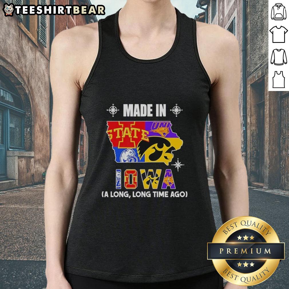 Made in Iowa tank top featuring the Long Long Time Ago state mashup logo, perfect for teams and Iowa pride.