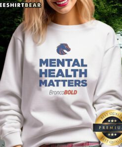 Official Mental Health Matters Boise State Broncos sweatshirt in navy blue, featuring logo and comfortable design.