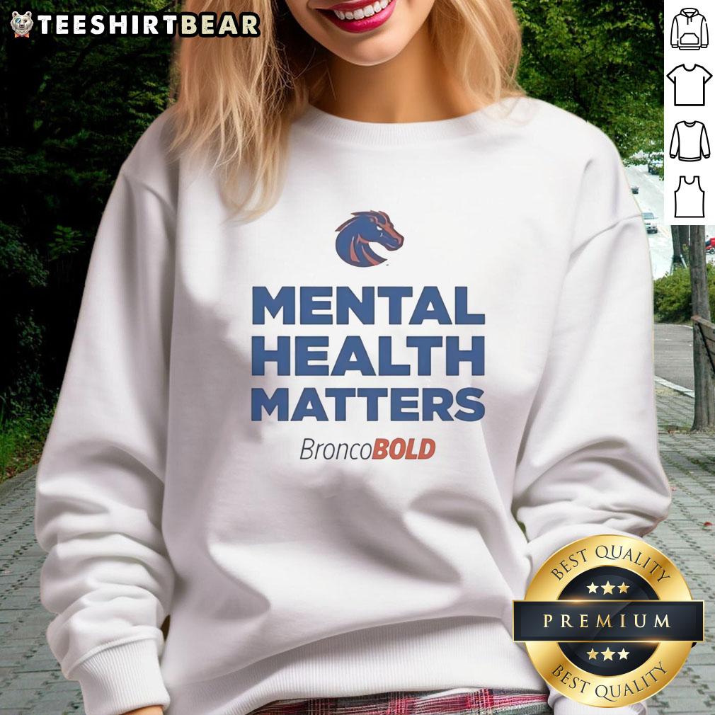 Official Mental Health Matters Boise State Broncos sweatshirt in navy blue, featuring logo and comfortable design.
