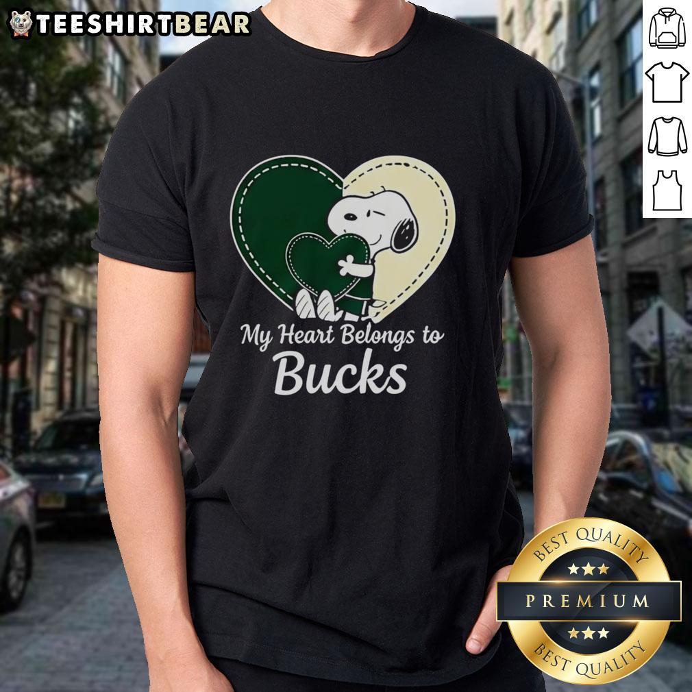 Official Milwaukee Bucks X Snoopy Cartoon Valentine 2026 T-Shirt featuring Snoopy in Bucks colors, perfect for fans.