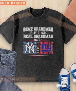 Official New York Yankees and Giants shirt, showcasing grandmas who prefer watching games over playing bingo.