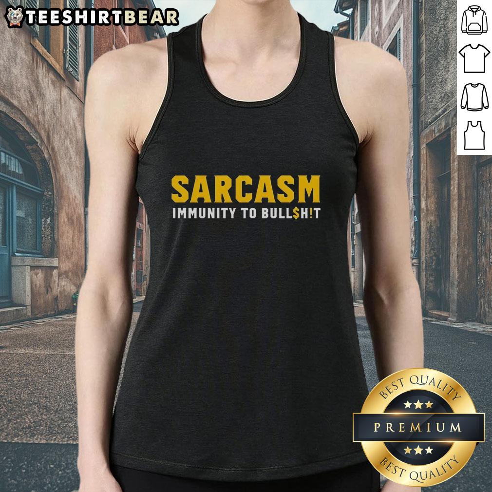 Official Sarcasm Immunity to Bullshit Tank Top featuring a bold design, perfect for sarcasm lovers and casual wear.